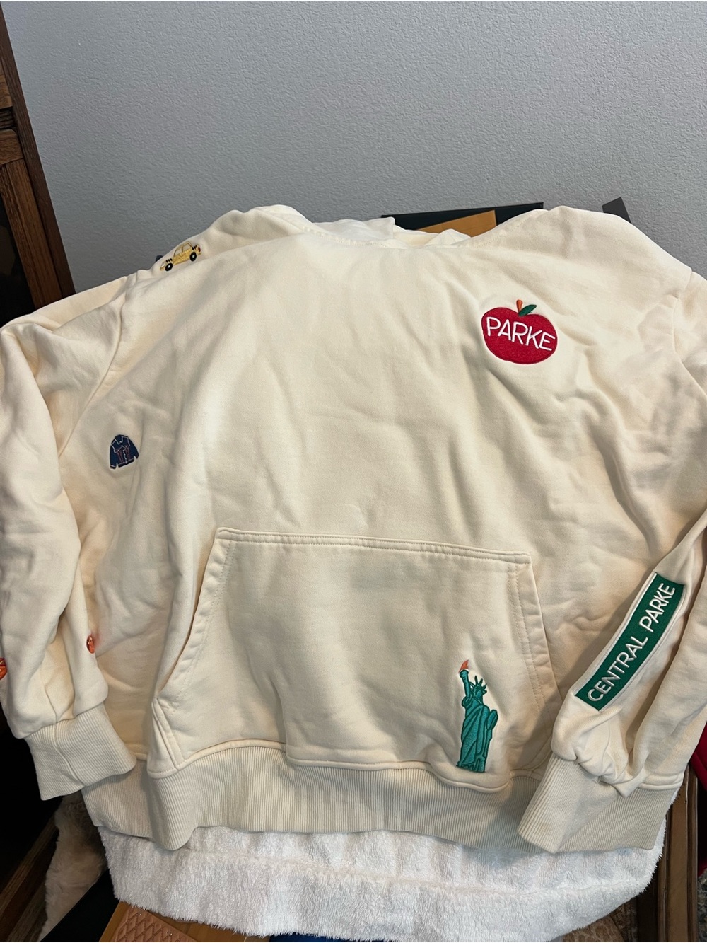 Parke Cream NYC Hoodie with Colorful Embroidered Motifs